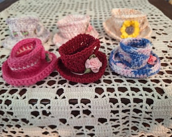 Tea cup and saucer decorations for a sewing machine spool pin.  All crocheted with cotton yarn.  Great gift!  Available now.