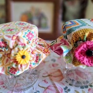 A Handmade Mason Jar Toppper, Bonnet, or Top is Reversible With Cotton