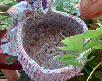 Blue Fabric Crocheted Cotton Basket, Hand Made, Storage, Organization, Gift, Avilable Now, Country Style, Mother's Day, Birthday, Mother