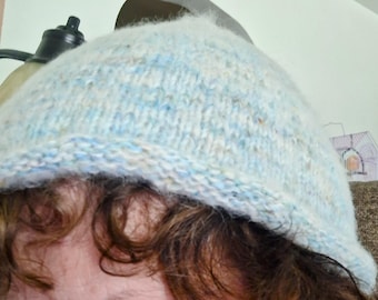 Rolled edge knitted hat with merino wool, alpaca, and silk yarn.  Extra soft!  Available now.  Beautiful!  Birthday.  Gift.  Christmas.