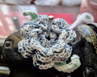Spool pin doily or decoration for a sewing machine.  Crocheted cotton roses.  Available now.  Great gift for sewing friends, or yourself!