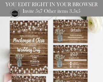 Rustic Wedding Invitation, Rustic Wedding, Country Wedding Invitation, Template, You Edit, Printable Wedding Invitation, Marriage Invitation