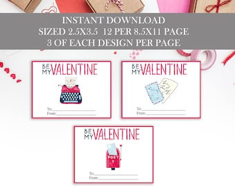 Valentine's Day Card, School Valentine, Class Valentine, Happy Valentines, Vintage Valentine, Kids Valentine, Instant Download, Digital, DIY