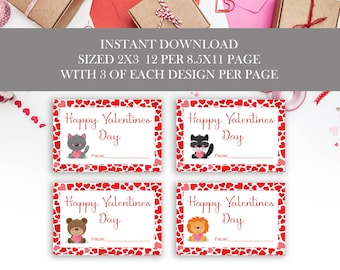 Valentine's Day Card, School Valentine, Class Valentine, Happy Valentines, Animal Valentine, Kids Valentine, Instant Download, Digital, DIY