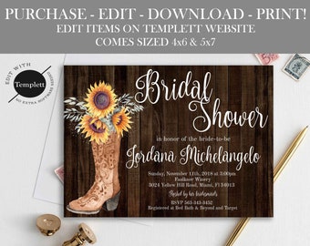 Rustic Bridal Shower Invitation, Rustic Bridal Shower Invitation Template, Sunflower, Rustic Couples Shower Invite, Printable Invitation,DIY
