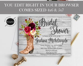 Bridal Shower Invitation Template, Bridal Shower Invite, Instant Download, Wedding Shower Invitation Printable, Rustic Bridal Shower, Rustic