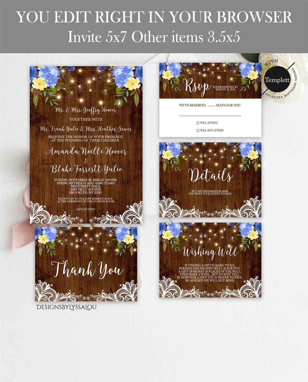 Floral Lace Rustic Wedding Invitation, Rustic Wedding, Country Wedding ...