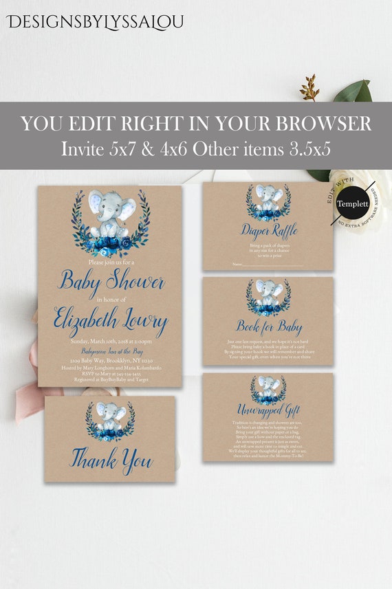 diy elephant baby shower invitations