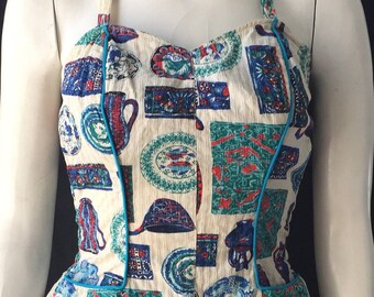 FLASH SALE 24 hours Vintage 1940s / 1950s novelty print swimsuit, size small