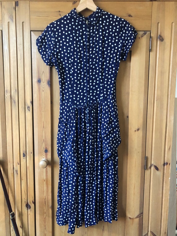 Vintage 1940s crepe rayon polka dot blue handmade