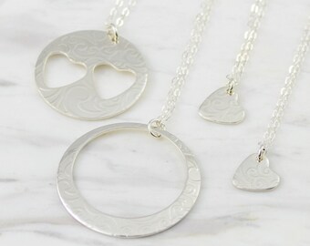 Three Generation Necklaces, Grandmother, Mother, Two Granddaughters necklace set, Three Generations necklace set, Gift for grandmother