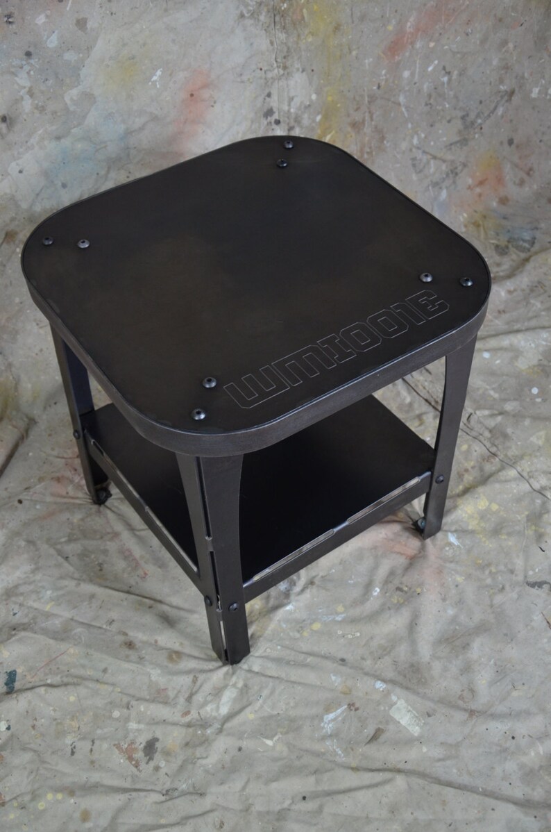 Industrial End Table Natural Steel Finish Etsy