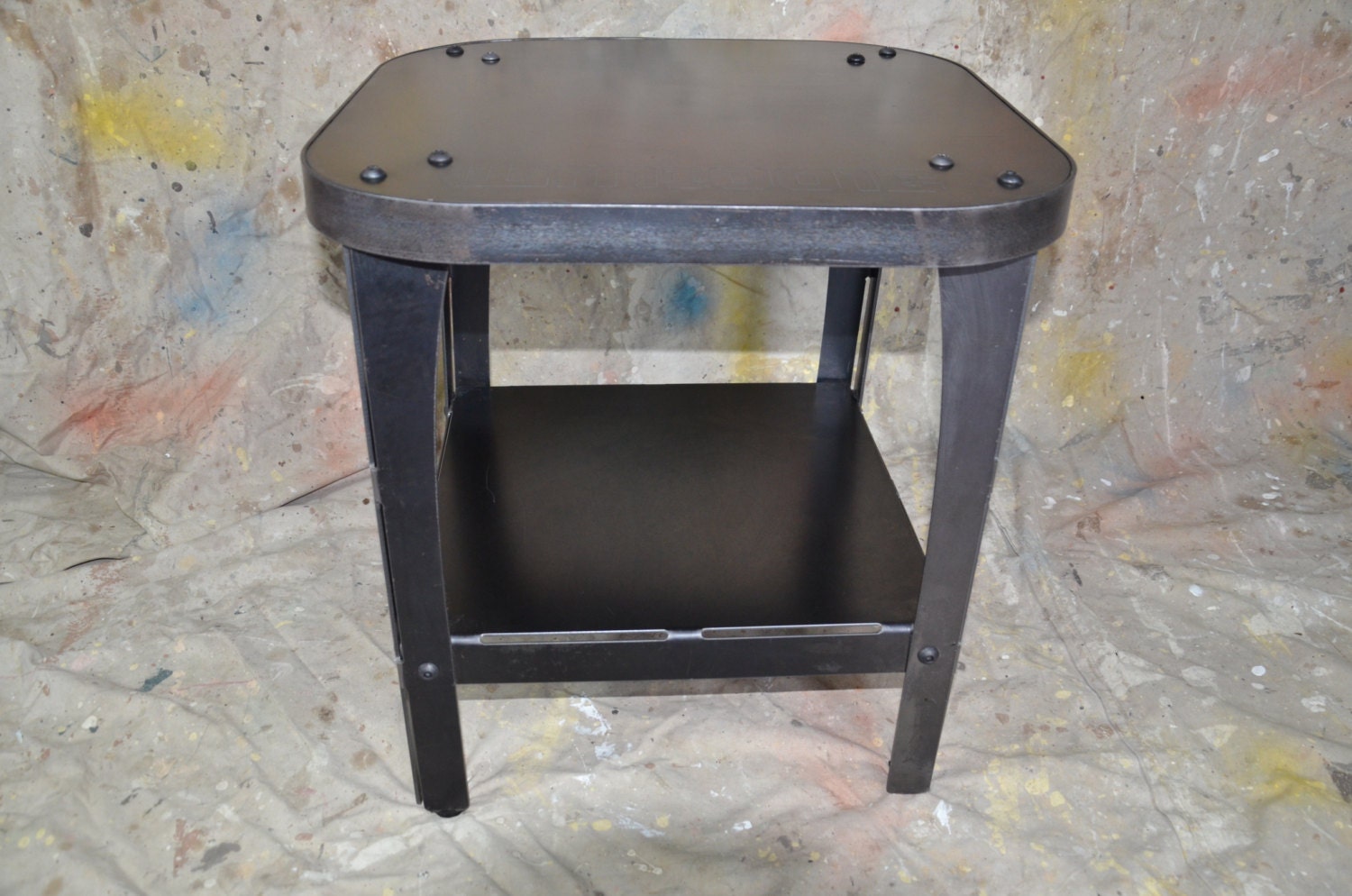 Industrial End Table Natural Steel Finish Etsy