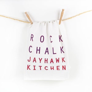 Rock Chalk Jayhawk Kitchen Tea Towel, Kansas Jayhawks Dish Towel, University of Kansas KU Gift, Kansas Jayhawks Present Home Decor