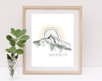 Crested Butte Colorado PRINT art colorful mountain summer flowers rocky moutains ski hike Colorado mountain decor cabin ART