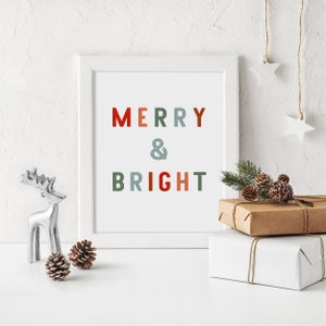 Christmas Printable Wall Art, Merry and Bright Print, Holiday Digital Print, Christmas digital art, Christmas wall decor