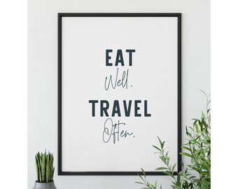 Eat Well Travel Often Print, Kitchen Travel Art (Digital Download)