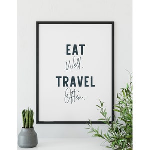 Eat Well Travel Often Print, Kitchen Art, Travel Inspired Art Wall Decor