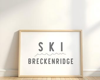 Letrero de esquí de Breckenridge, impresión digital, arte de Colorado, decoración de pared de montaña colorida, descarga instantánea