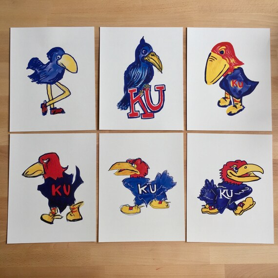 Wall Décor Set of handrawn Jayhawk prints INSTANT DOWNLOAD Jayhawk