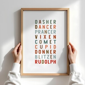Dasher Dancer Rudolph Reindeer Sign, Reindeer Print, Christmas decor, 8 x 10 print, seasonal art, Christmas wall decor, Reindeer Sign
