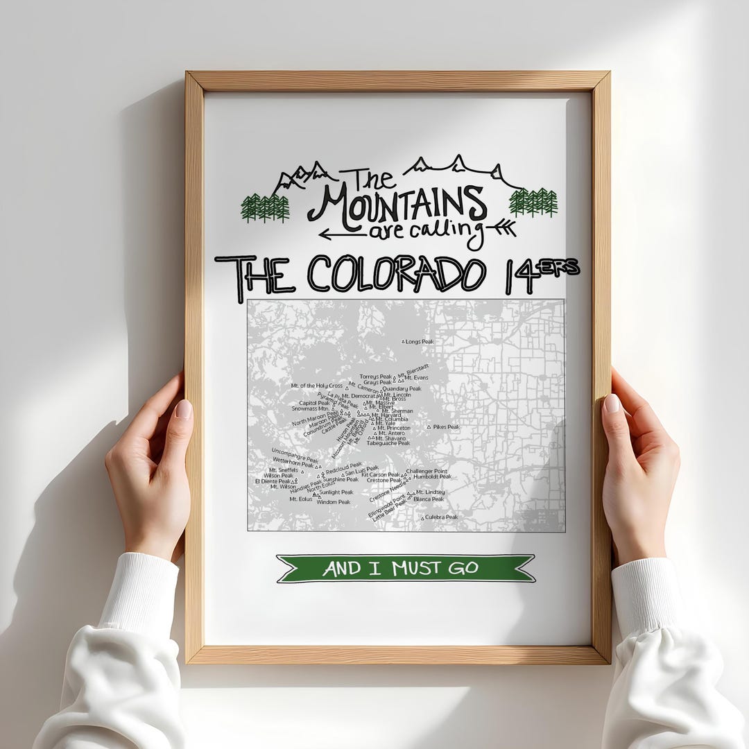Colorado 14ers Map Print – Rocky Mountain Art (8x10) - Etsy