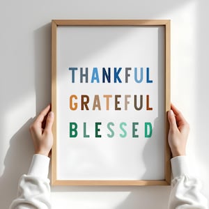Thankful Grateful Blessed Wall Art Print Thanksgiving Fall Wall Art Print