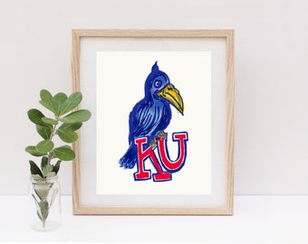 1920 Jayhawk PRINTABLE download Digital Hand Drawn INSTANT download Rock Chalk Jayhawk print Lawrence Kansas University of Kansas KU Art