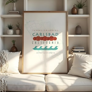 Stampa colorata soleggiata Carlsbad California Village by the Sea Dimensioni personalizzate disponibili Carlsbad San Diego Wall Art