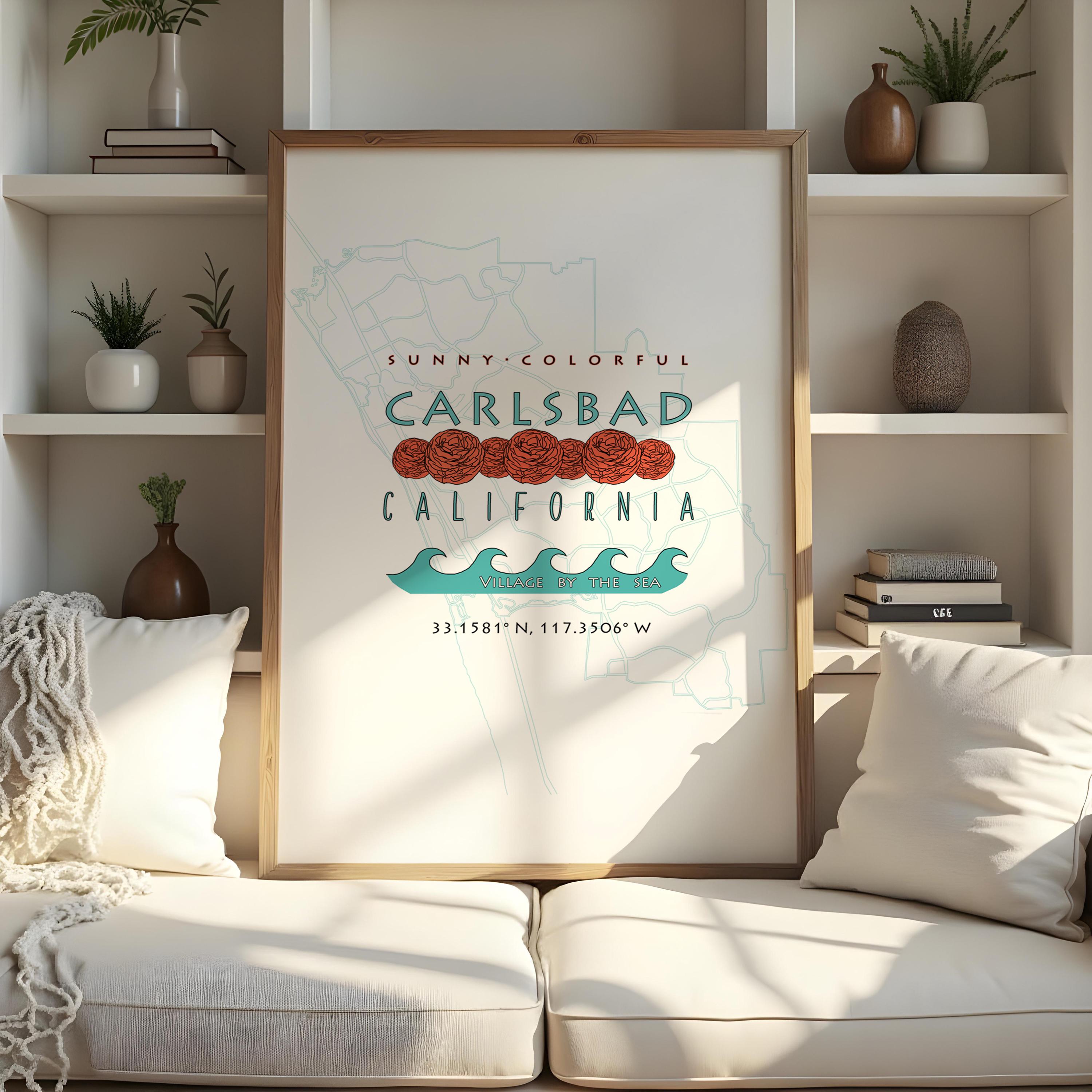 Sunny Colorful Carlsbad California Village by the Sea Print Custom sizes Available Carlsbad San Diego Wall Art