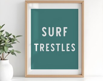Letrero de caballetes de surf Impresión digital Arte de surf de California Descarga instantánea Decoración de pared Encinitas Leucadia