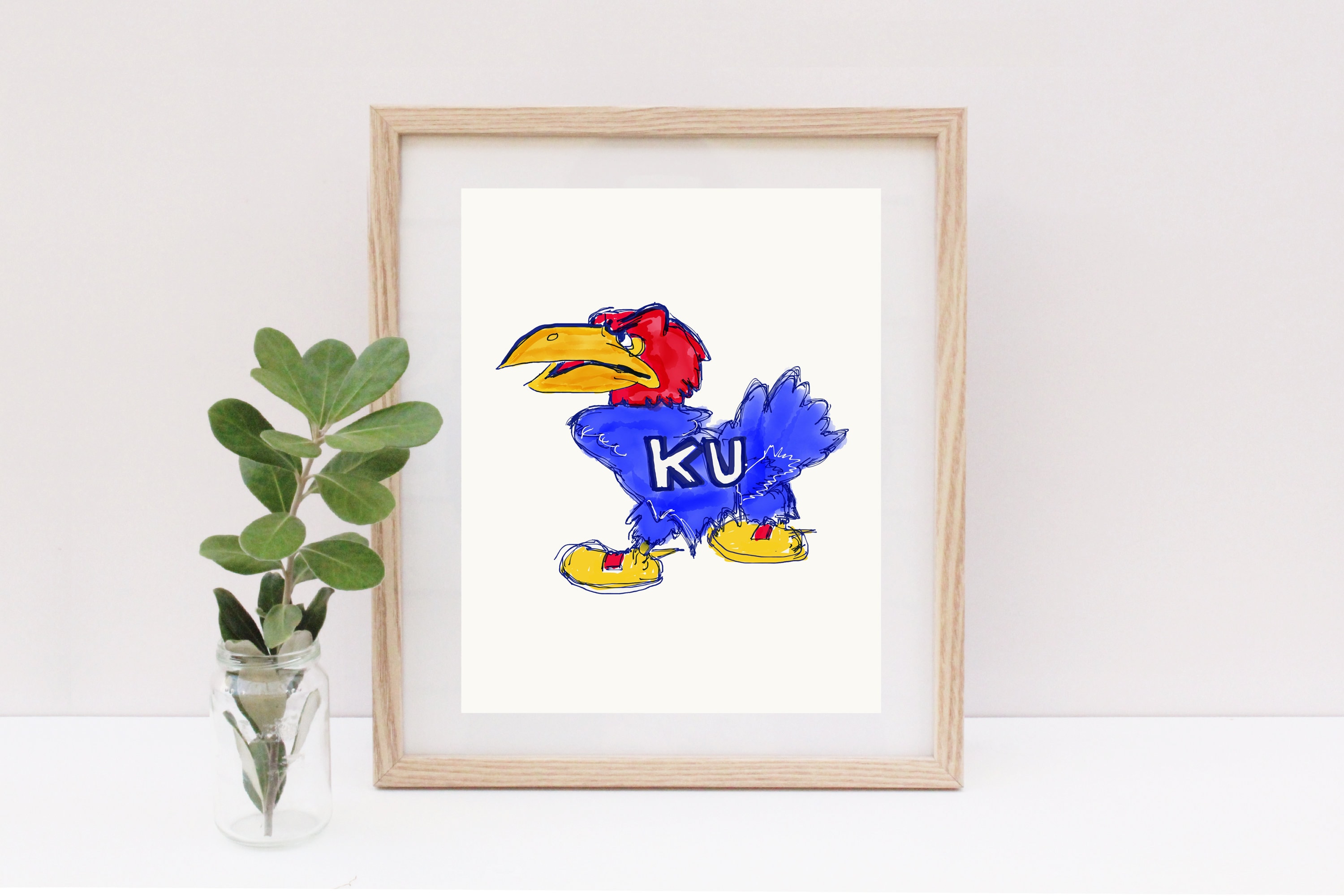 Wall Décor Set of handrawn Jayhawk prints INSTANT DOWNLOAD Jayhawk