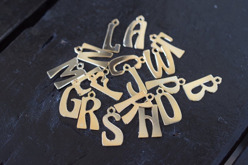18pcs Vintage Gold Brass Letter Alphabet Initial Pendant Charms