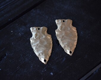 Large Brass Arrowhead Pendants, Made in the USA, 2pcs