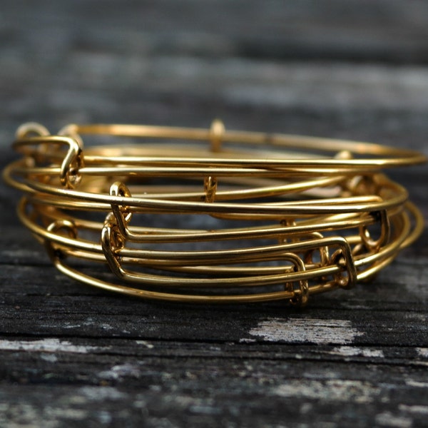 Adjustable Antiqued Brass Gold Wire Wrapped Bangles, 1pc