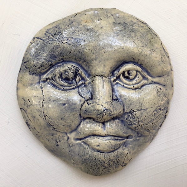 Ceramic stoneware celestial sun or moon face wall hanging art or ornament.FREE SHIPPING!