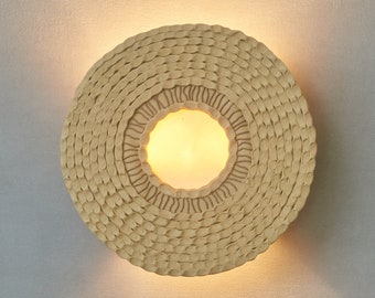 Round ceramic wall light. Rustic sconce for the Home. Handmade unique light fixture