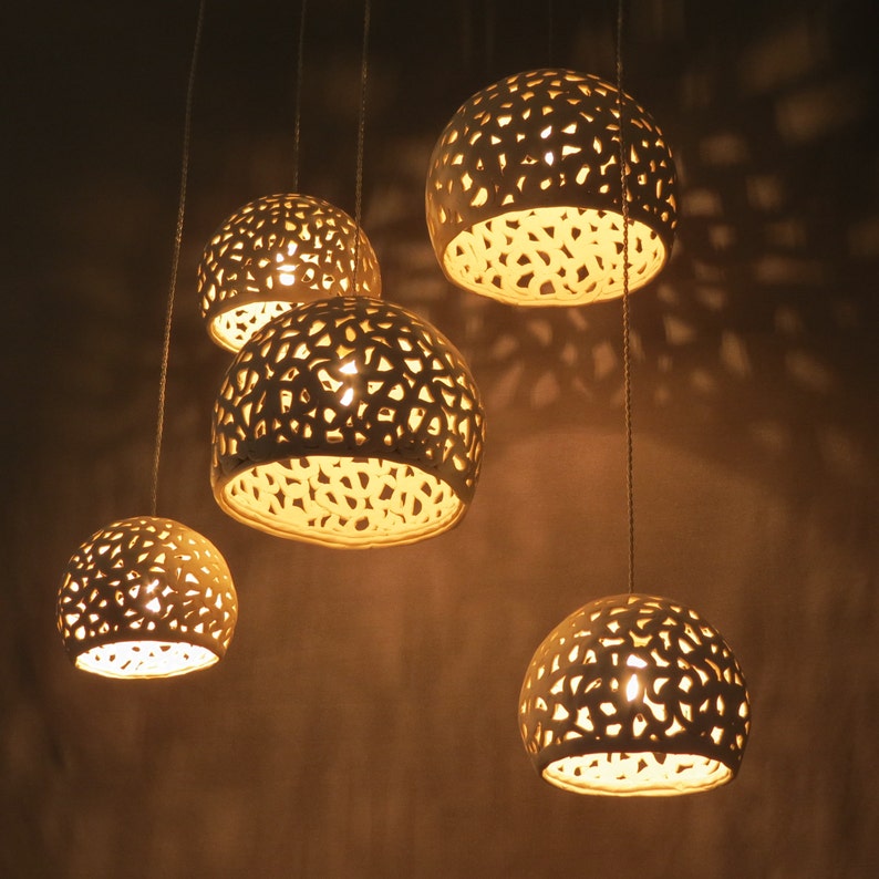 Pendant lights. Ceramic Lamps. Chandelier ceiling lighting.  Dining room lighting. Cluster pendant light.