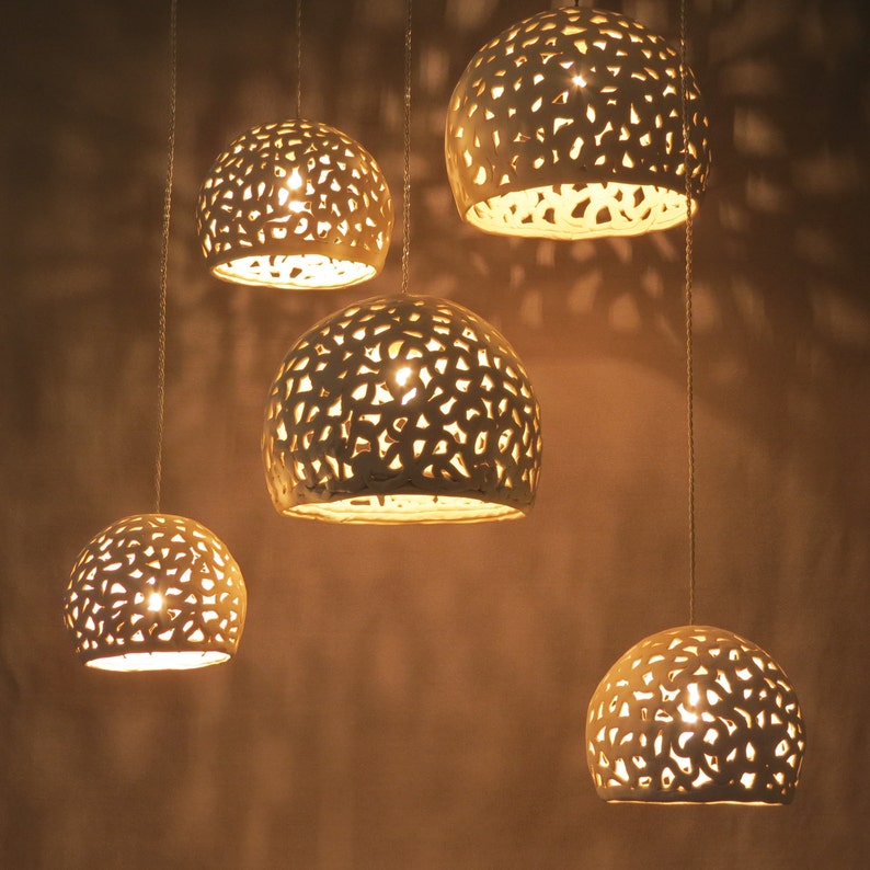 Pendant lights. Ceramic Lamps. Chandelier ceiling lighting. Dining room lighting. Cluster pendant light. image 3