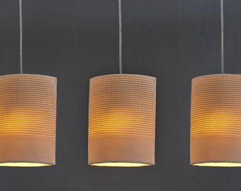 3 White Kitchen Island Lamp shades. Hanging Ceramic Pendant Lights with Texture.