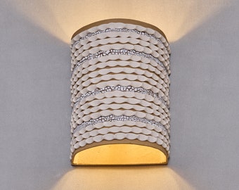 Handmade Half Cylinder Ceramic Wall Sconce: Brown and White Up Down Lighting