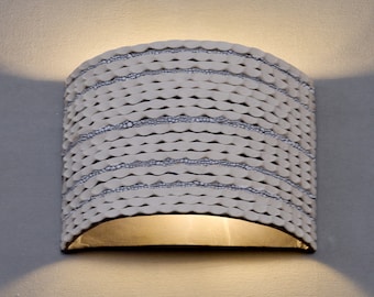 Handmade Black and White Ceramic Wall Sconce: Modern Textured Up and Down Light