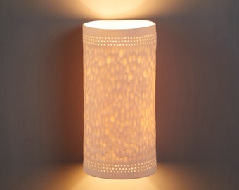 Cylinder porcelain wall light mount . Modern wall sconce for the living room. White Tall Sconce.