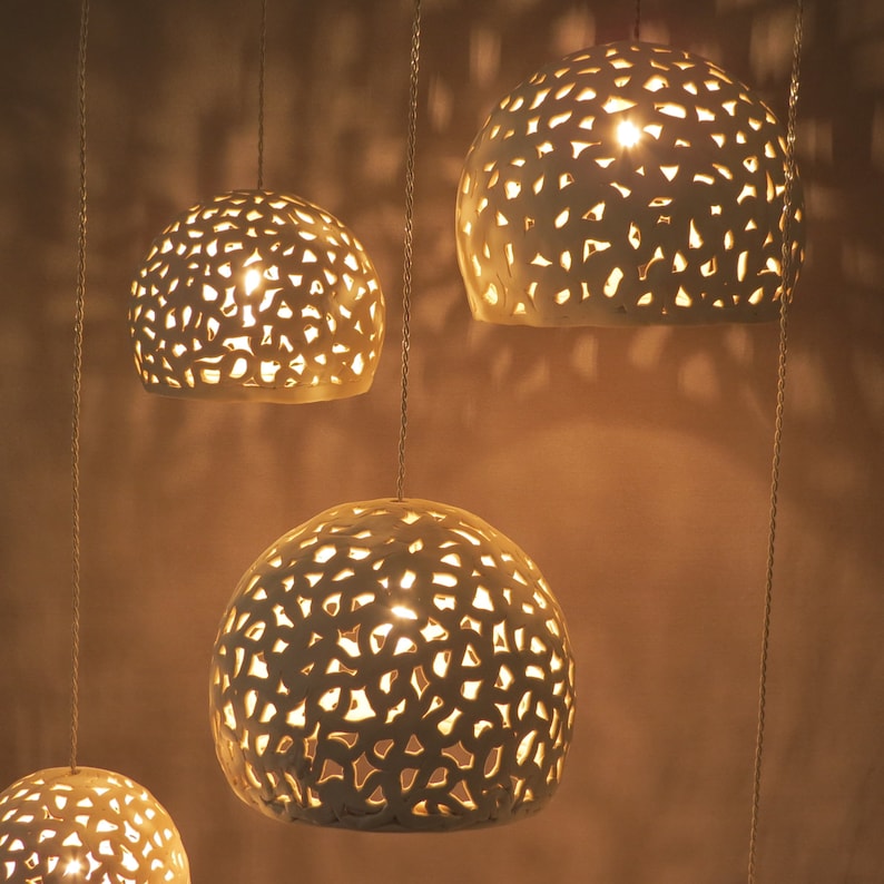 Pendant lights. Ceramic Lamps. Chandelier ceiling lighting.  Dining room lighting. Cluster pendant light.