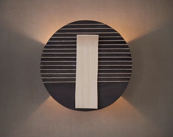 Ceramic Wall Light. Sconce Lighting. Black and White Ceramic Sconce. Round Living room Lighting.