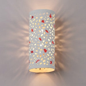 Contemporary Ceramic Wall Sconce With Red inserts. Wall Light for the living room.