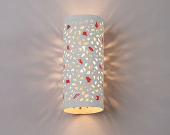 Contemporary Ceramic Wall Sconce With Red inserts. Wall Light for the living room.