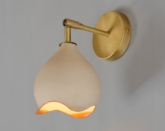 White Clay Brass Sconce: Handmade Ceramic Wall Lighting