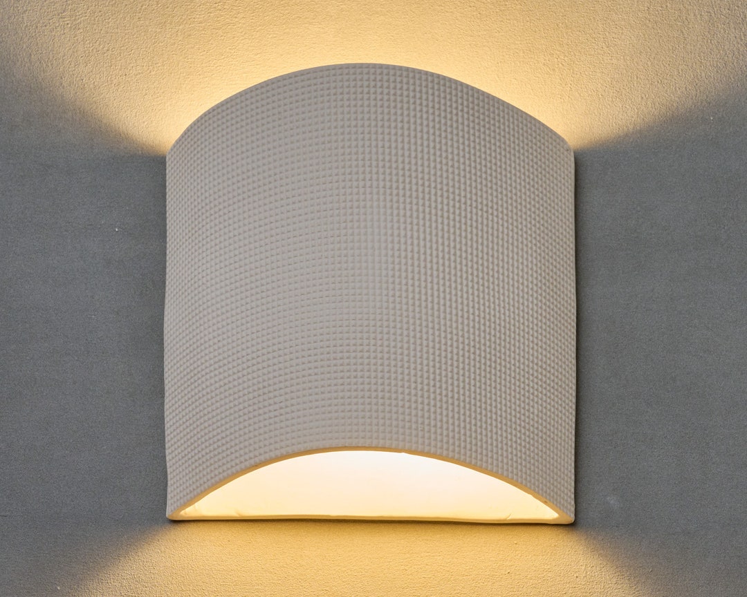White Textured Ceramic Wall Light. Bedroom Lighting. White Wall Sconce