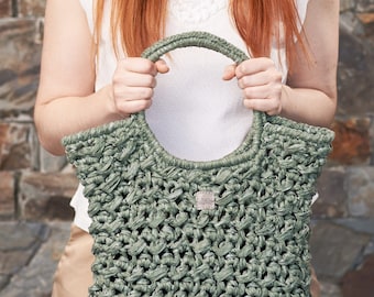 Acorn • Tote Bag • Crochet Chunky Knit • Colour: SAGE